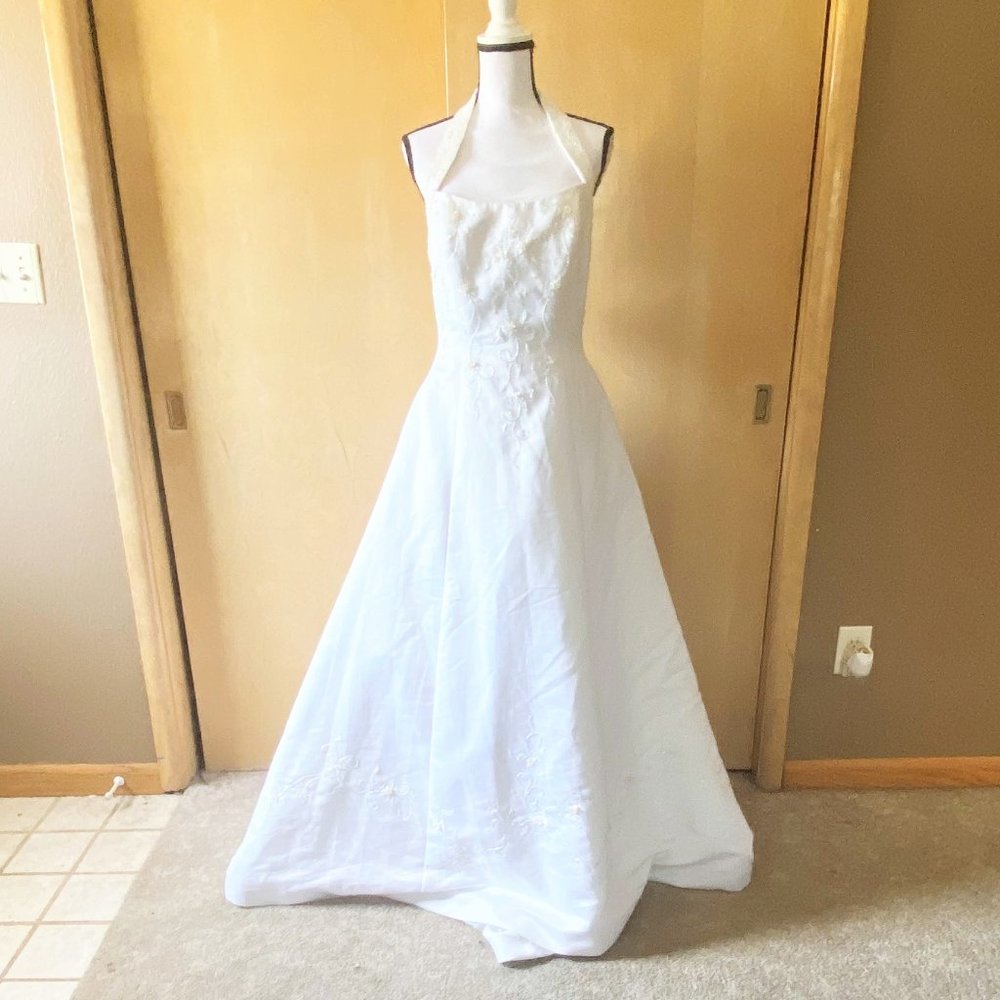 NWT Sz 14 Ashley Jordan White Satin Beaded Wedding
